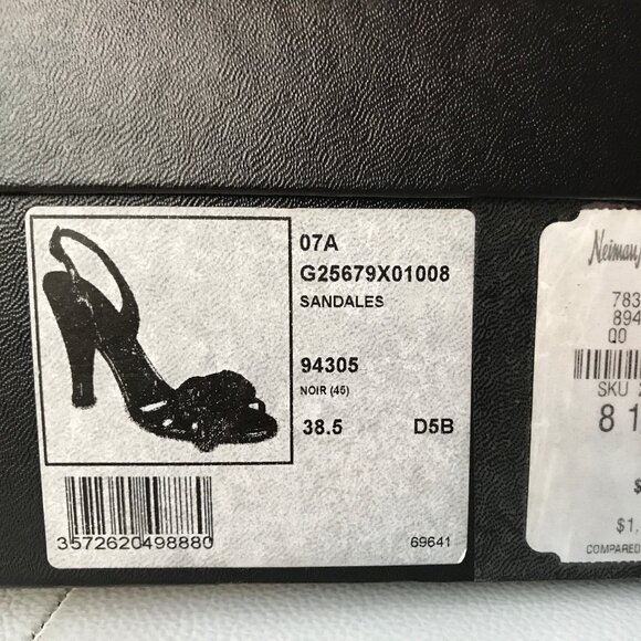 CHANEL BLACK SATIN SLINGBACKS CC LOGO CAMELLIA PETALS 38.5 CHAIN STRASS WEDDING - Picture 16 of 16